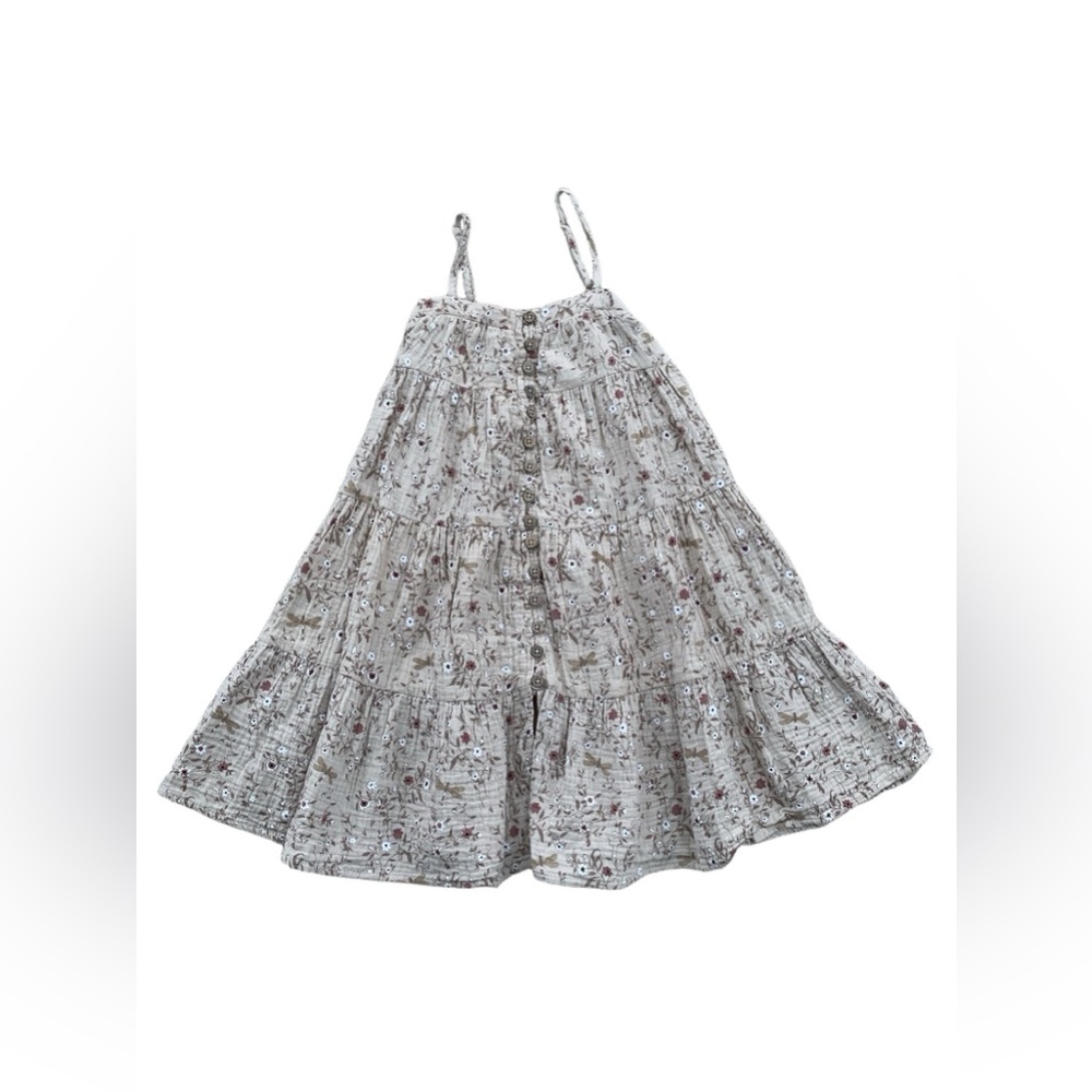 Rylee + Cru Size 2-3 Years Colbie Tiered Maxi Neutral Tan Dragonfly Button Dress